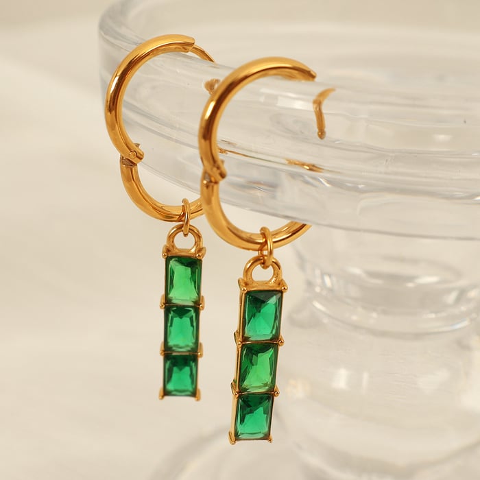 1 pair simple series classic geometric titanium steel  gold plated zircon women drop earrings